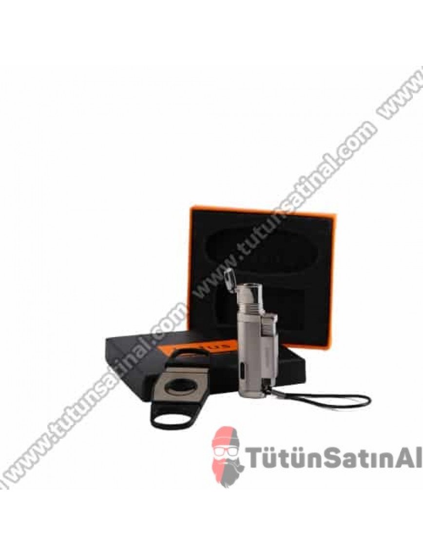 Honest Puro Çakmağı Ve Puro Makası Set Gümüş Grisi Honest Puro Çakmağı Ve Puro Makası Set Gümüş Grisi