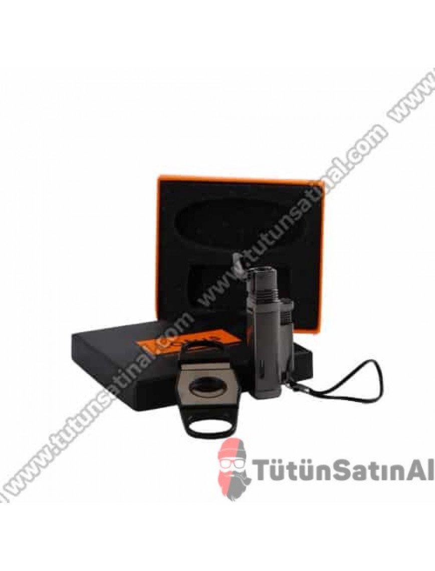 Honest Puro Çakmağı Ve Puro Makası Set Parlak Koyu Gri Honest Puro Çakmağı Ve Puro Makası Set Parlak Koyu Gri